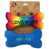 Wholesale - 2 Pack Pet Toys - Woven Rainbow Bone "Love Wins" and Blue Sherpa Bone "One Love" C/P 24, UPC: 195010148207